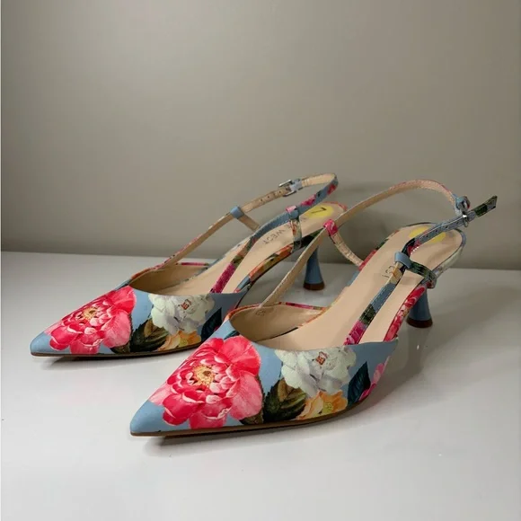 Nine West Renela Floral Slingback Kitten Heels - Picture 1 of 6